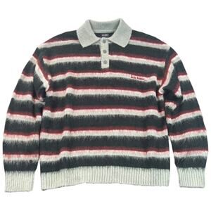 iets frans Urban Outfitters Fuzzy Striped Rugby Sweater Mens M Black Burgundy